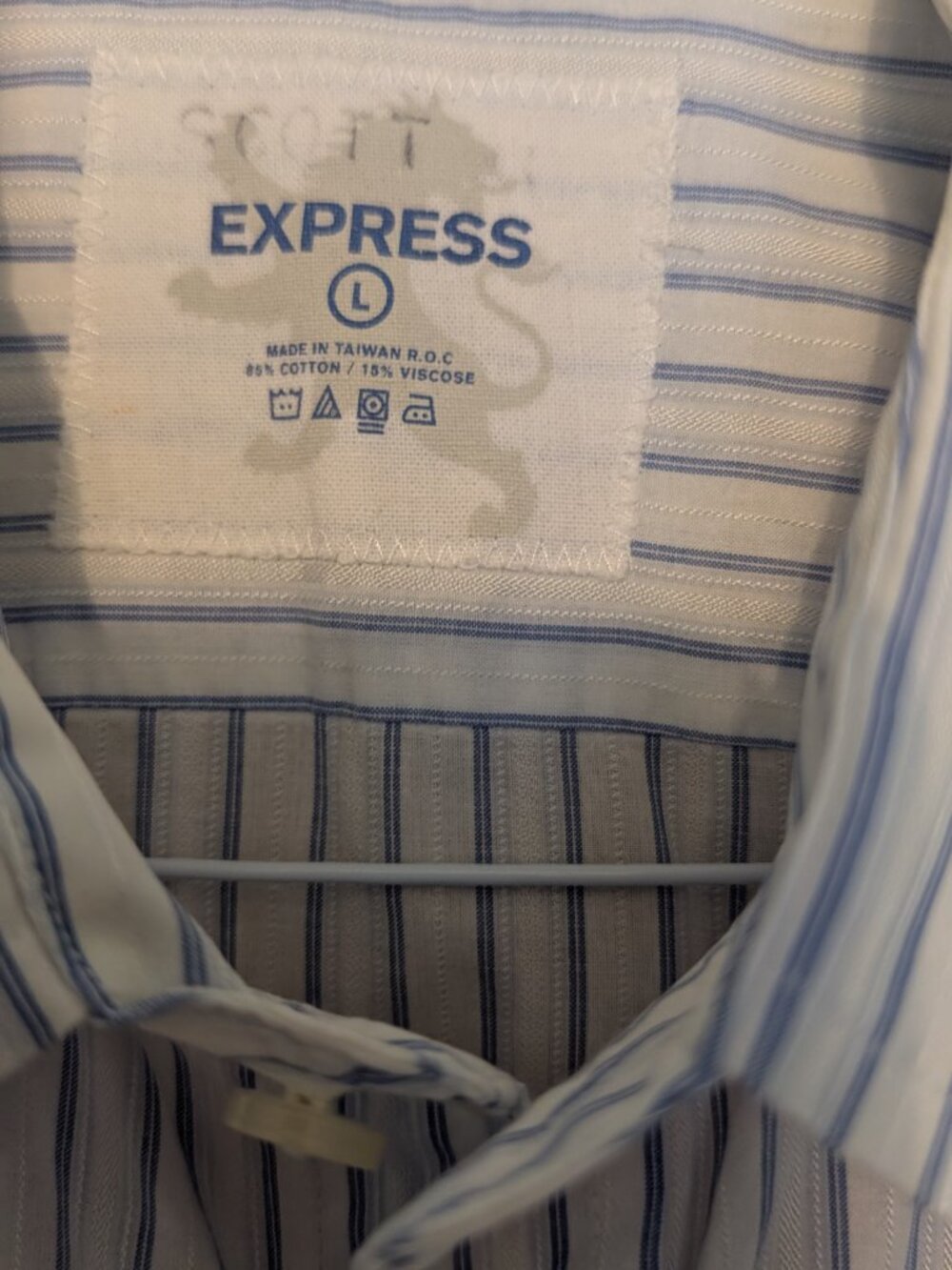 Express Blue Striped Button-Down Shirt Size L - Picture 3 of 5